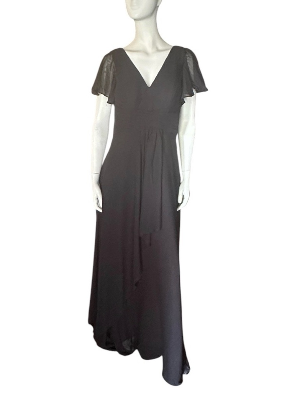 Inewer V-Neck Flutter Sleeve Chiffon Drape Formal Dress Black Size 12 NWT